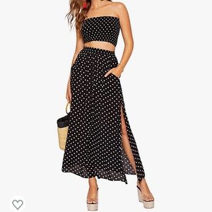 Polkadot two piece, crop top and skirt set!